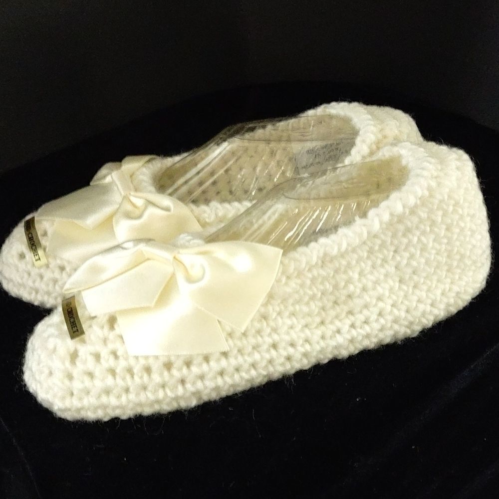 NWT Ben Berger Hand Crocheted Cream Slippers - Picture 5 of 6